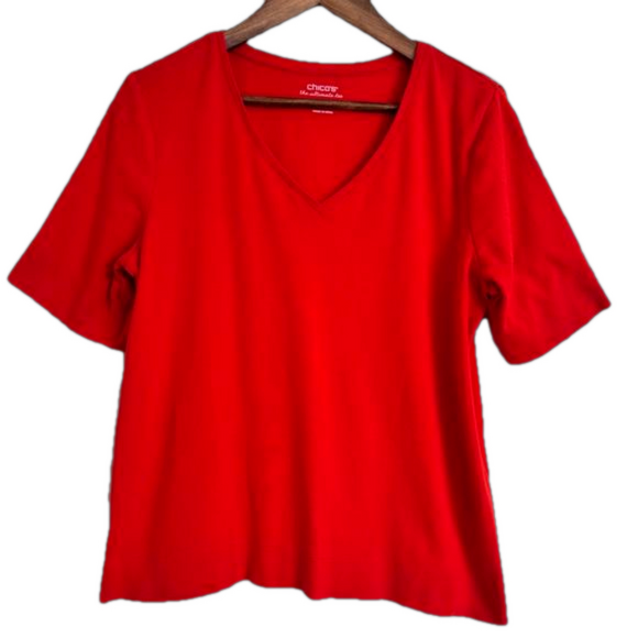 Chico’s The Ultimate Tee Red, Short Sleeve V-Neck Shirt, Size 2 (Large) - Picture 1 of 4